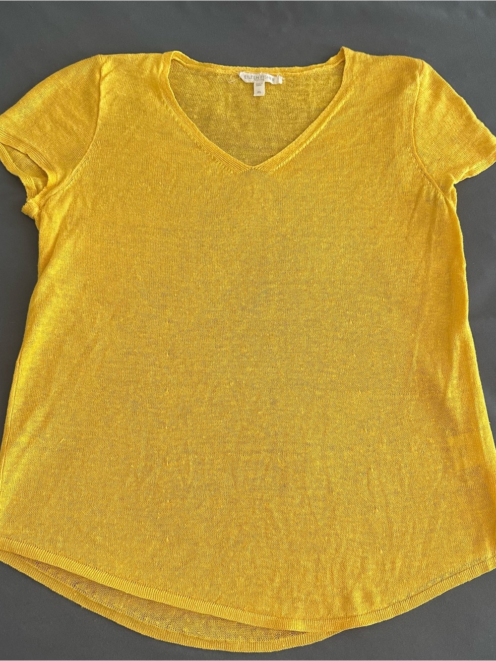 Eileen Fisher Organic Linen V-Neck Knit Top Yellow Petite Small